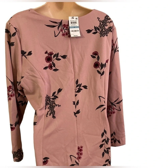 Macy's ALFANI Mauve Floral Midi Cutout Dress with Bell Sleeves Size 16 NWT - Picture 8 of 11